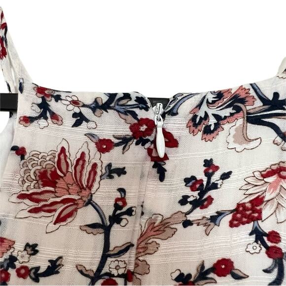 JOA Red Boho Print Pleated High Neck Lace Inset Blouse Size Small - Picture 6 of 9